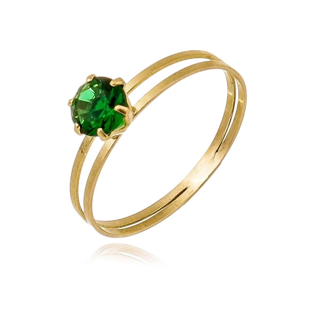 Anel Ouro 18k Solitário C/ Zircônia Verde 5.50mm