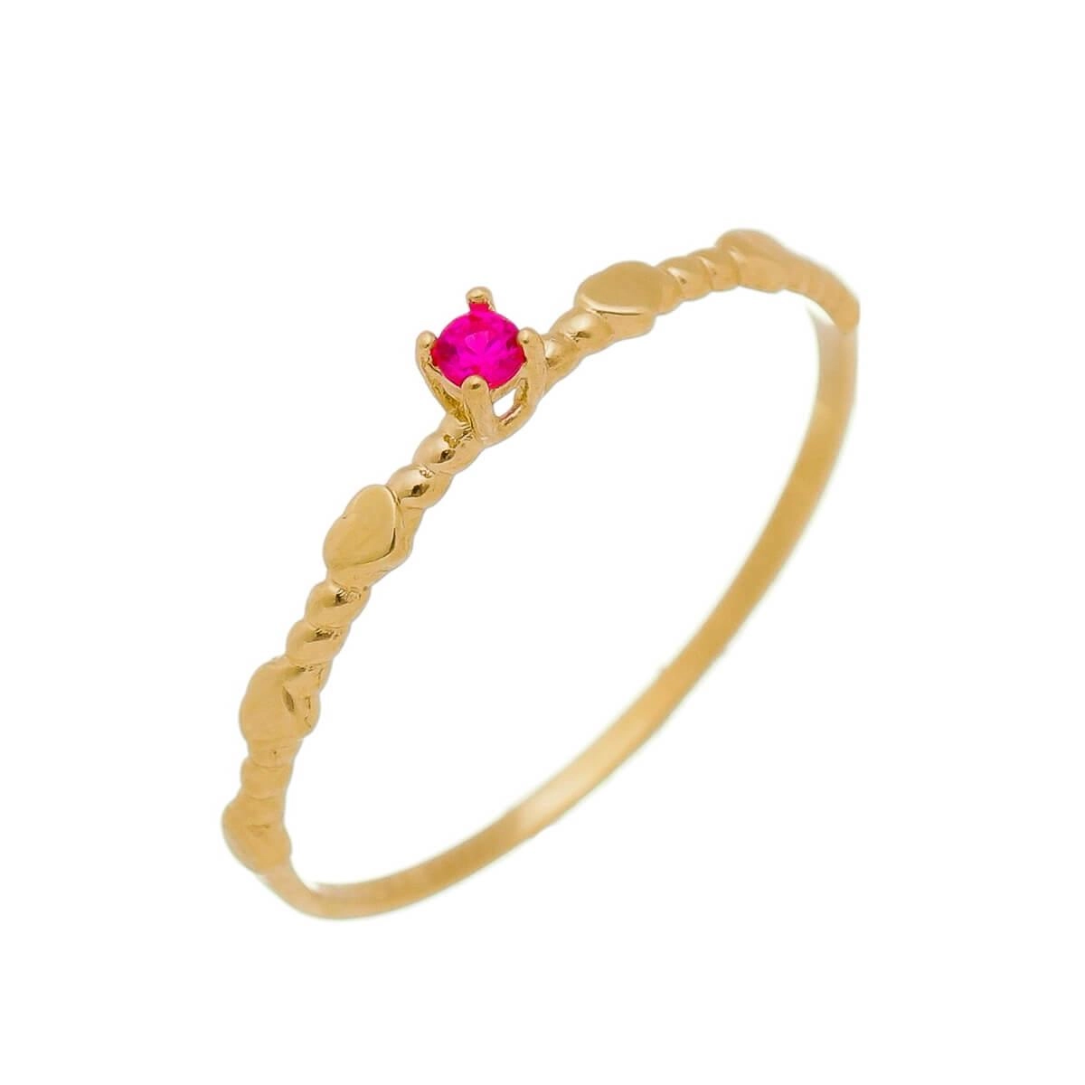 Anel Ouro 18k Solitário Rosa C/Corações 2.10mm