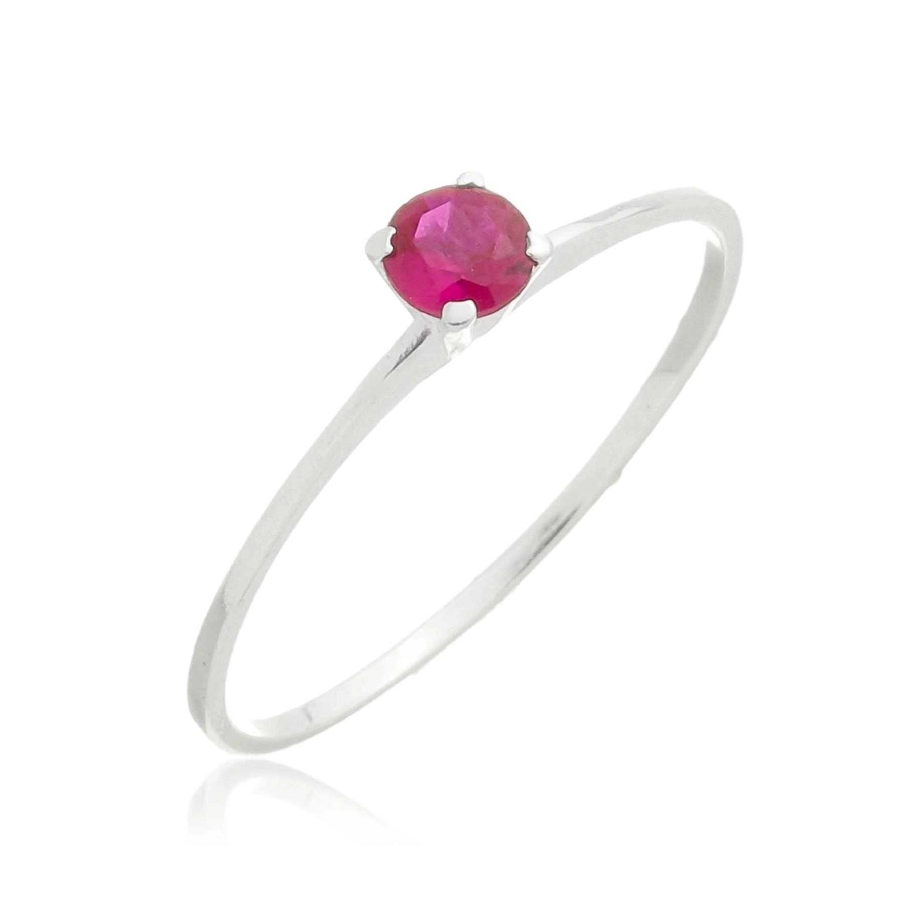 Anel Prata Solitário Rosa 4mm Prata 925