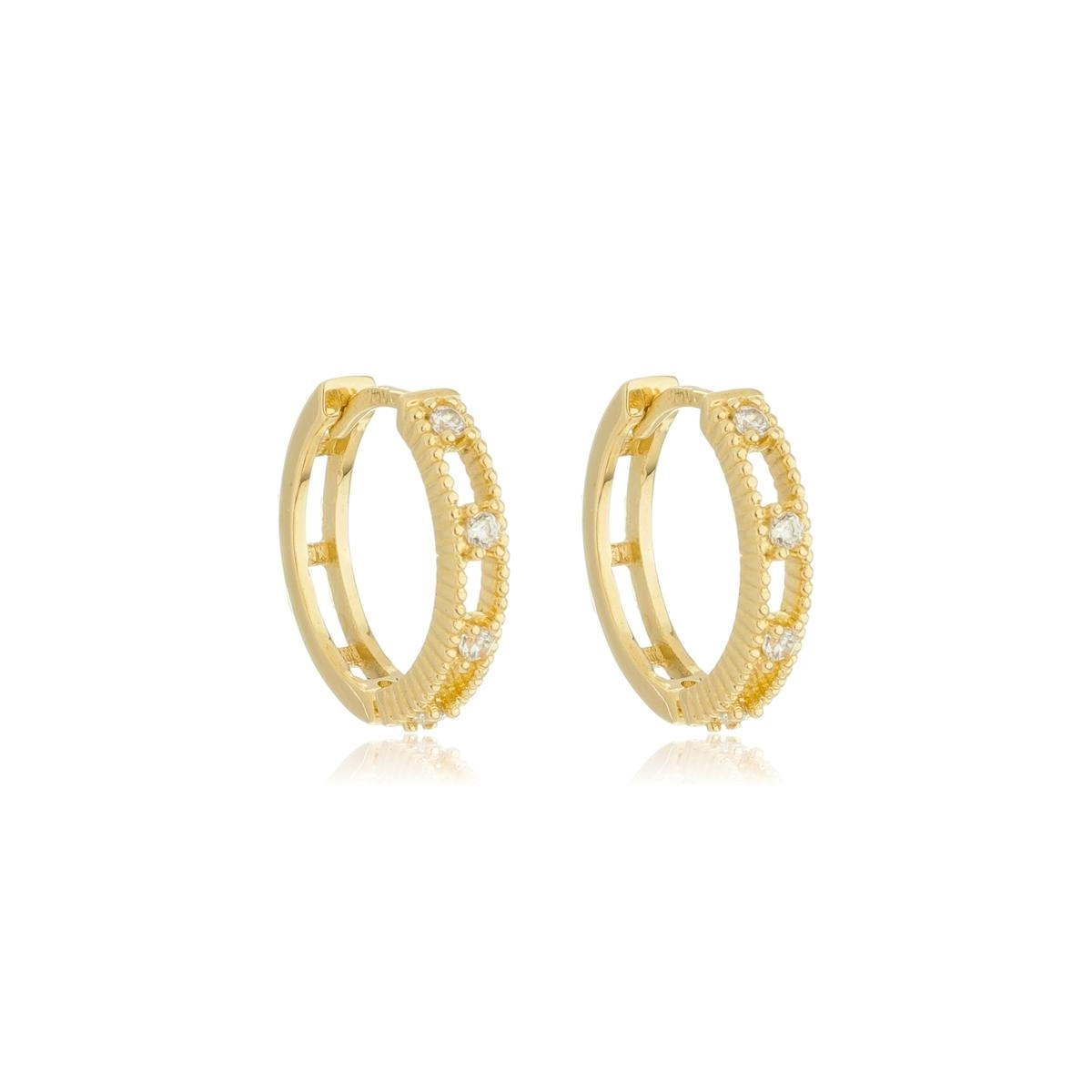 Brinco Ouro 18k Argola Oval 14mm C/Zircônias