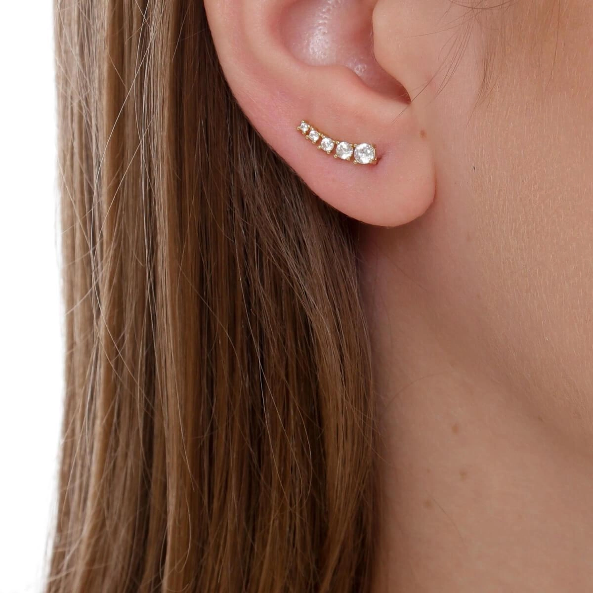 Brinco Ouro 18k Ear Cuff C/Zircônias Real