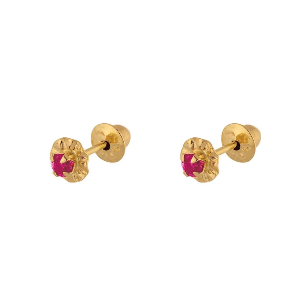 Brinco Ouro 18k Prato C/Zircônia Pink 0.25 Gramas Frente Lad