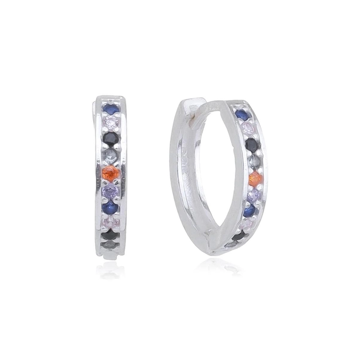 Brinco Prata Argola C/Zircônias Coloridas 13mm Prata 925