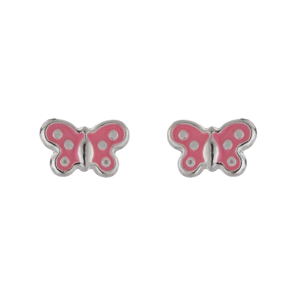 Brinco Prata Borboleta Rosa