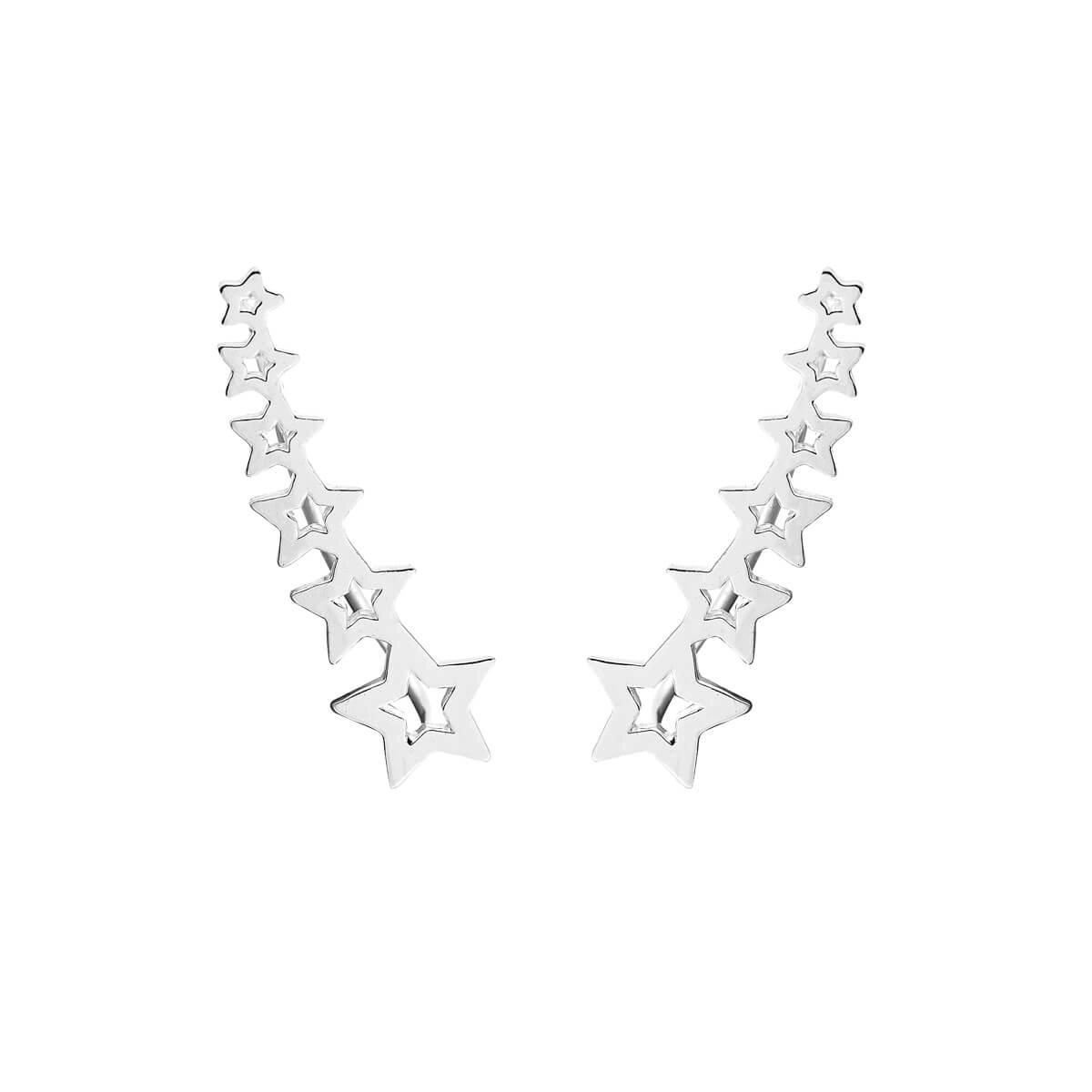 Brinco Prata Ear Cuff Estrelas Prata 925 Frente