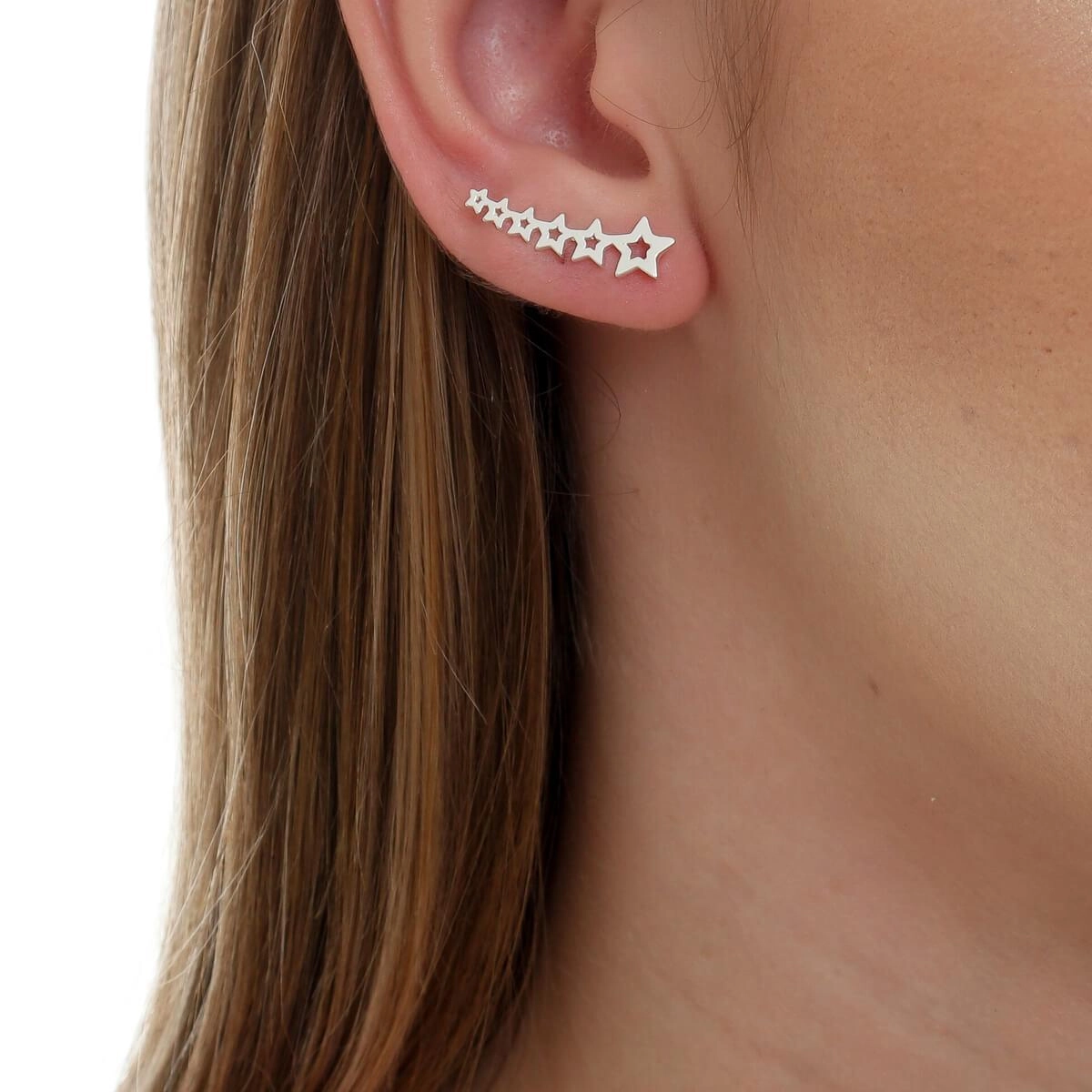 Brinco Prata Ear Cuff Estrelas Prata 925 Real