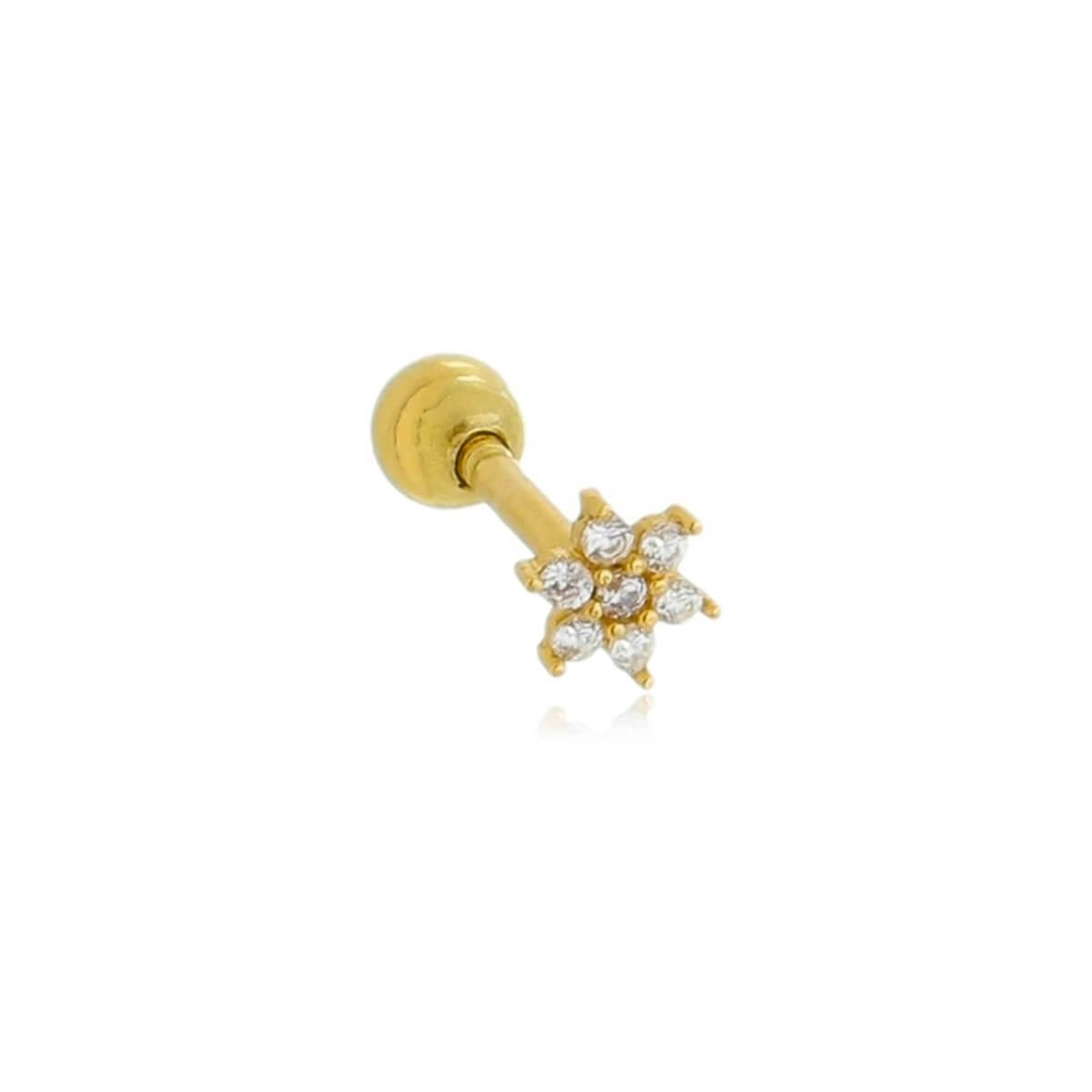 Piercing Ouro 18k Tragus Flor C/Zircônias 4mm