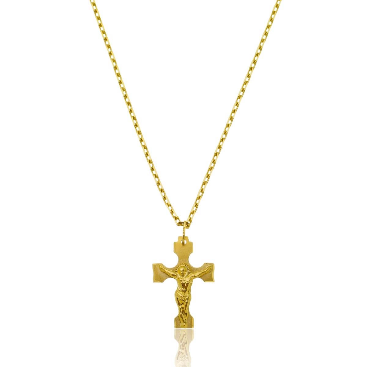 Pingente Ouro 18k Cruz Quadrada Crucifixo 2.25cm 