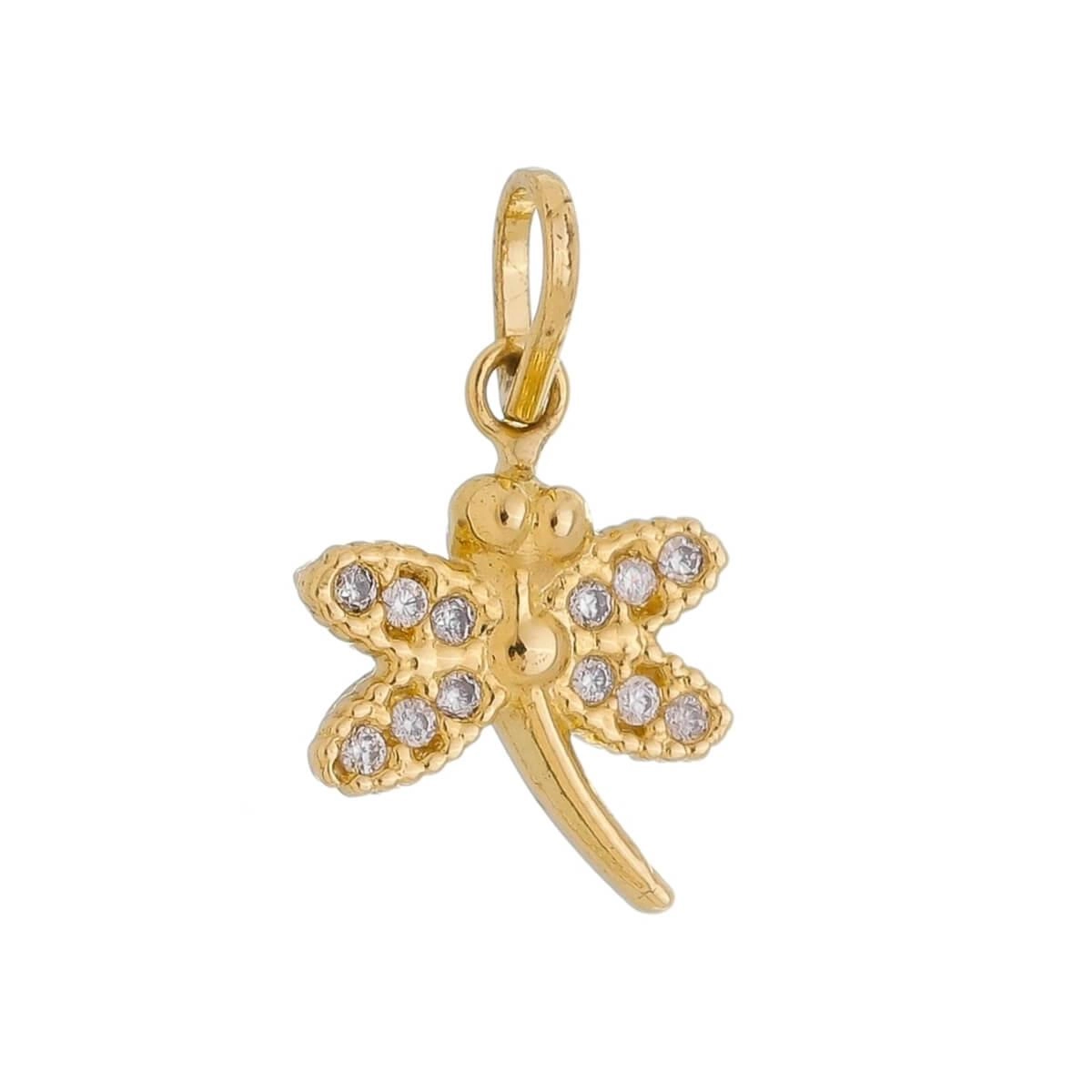 Pingente Ouro 18k Libélula C/Zircônia 12mm Frente