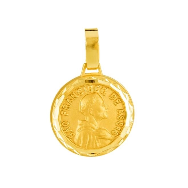 Pingente Ouro 18k Medalha São Francisco de Assis 0.95 gramas