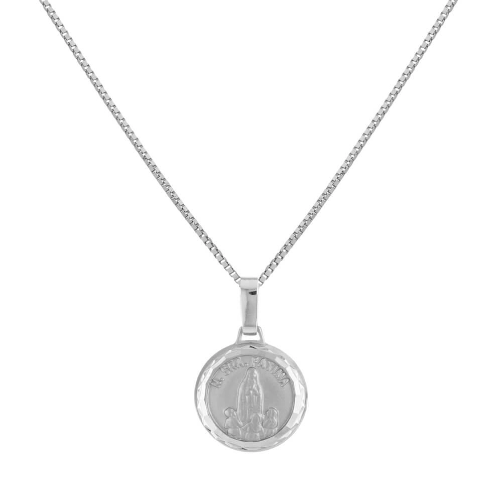 Pingente Prata Medalha Nossa Senhora de Fátima Prata 925 fre
