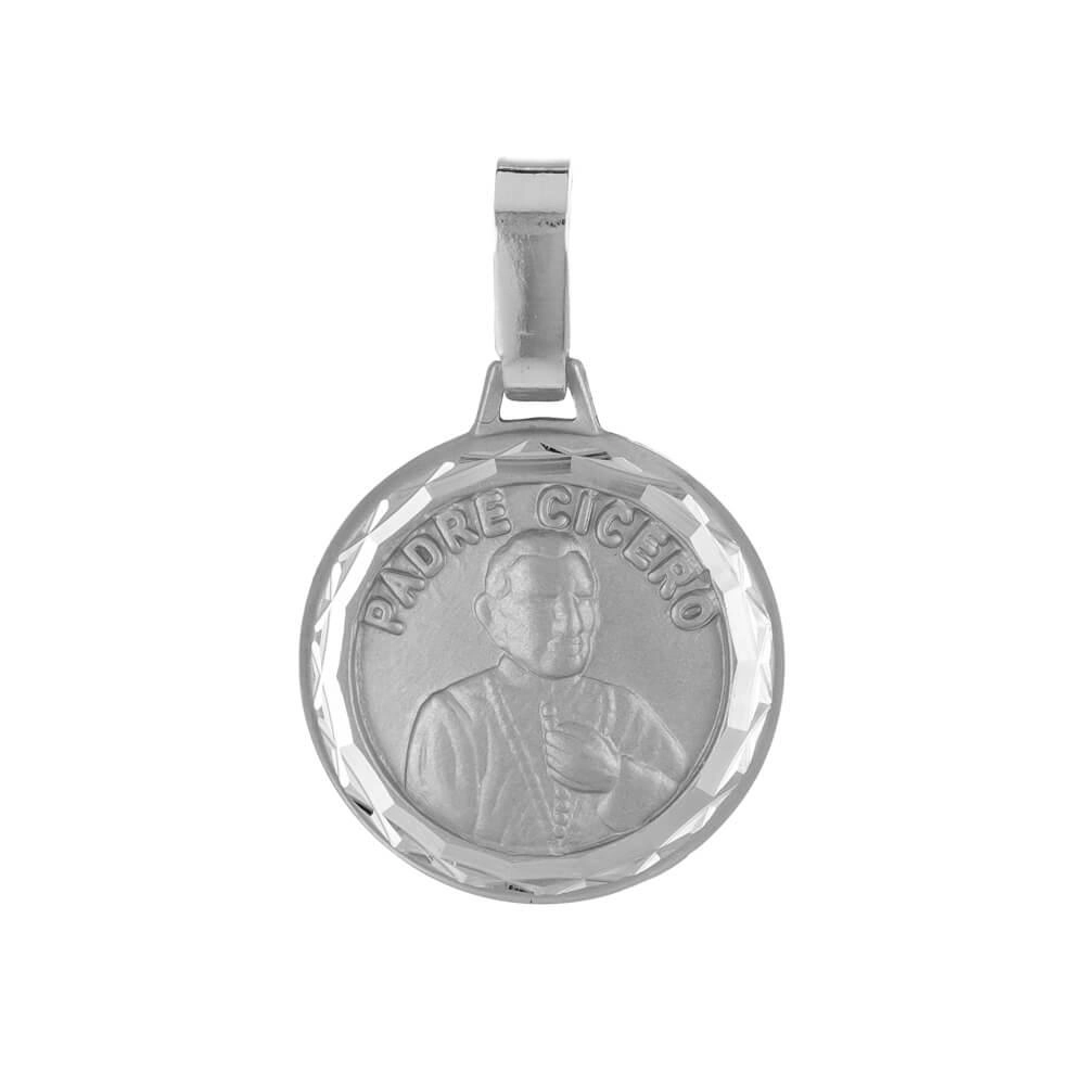 Pingente Prata Medalha Padre Cicero Prata 925 detalhe