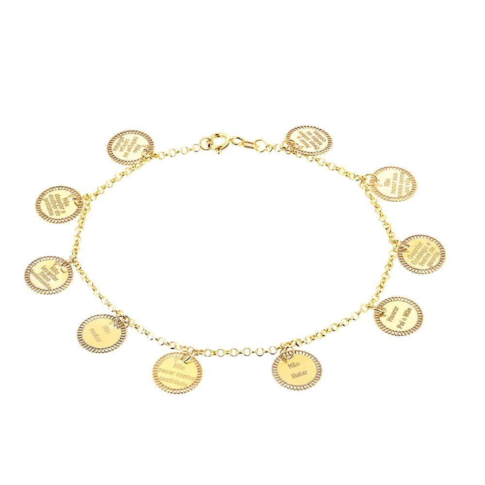 Pulseira Ouro 18k 10 Mandamentos 18cm 3.00 Gramas detalhe