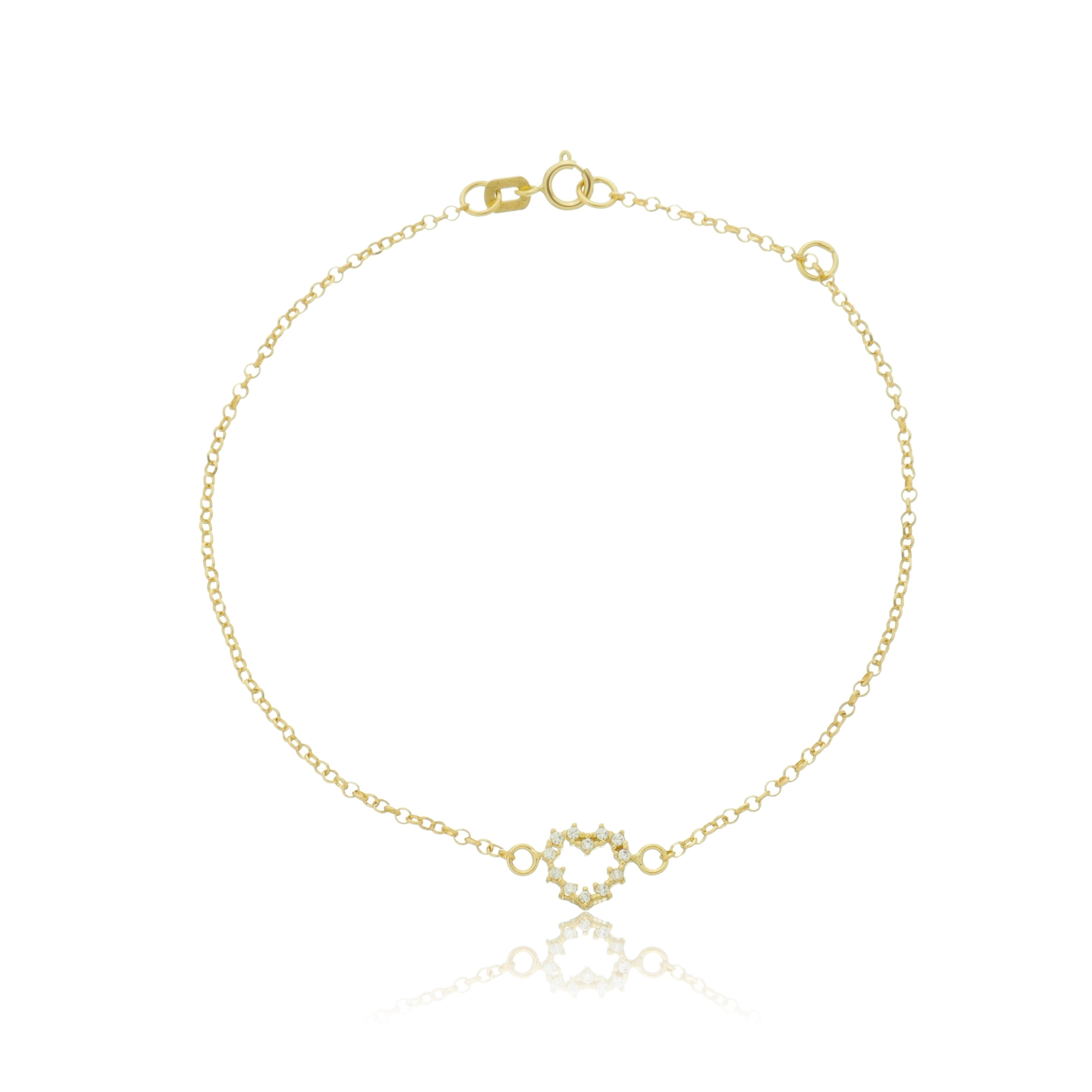 Pulseira Ouro 18k Coração C/Zircônias 18cm