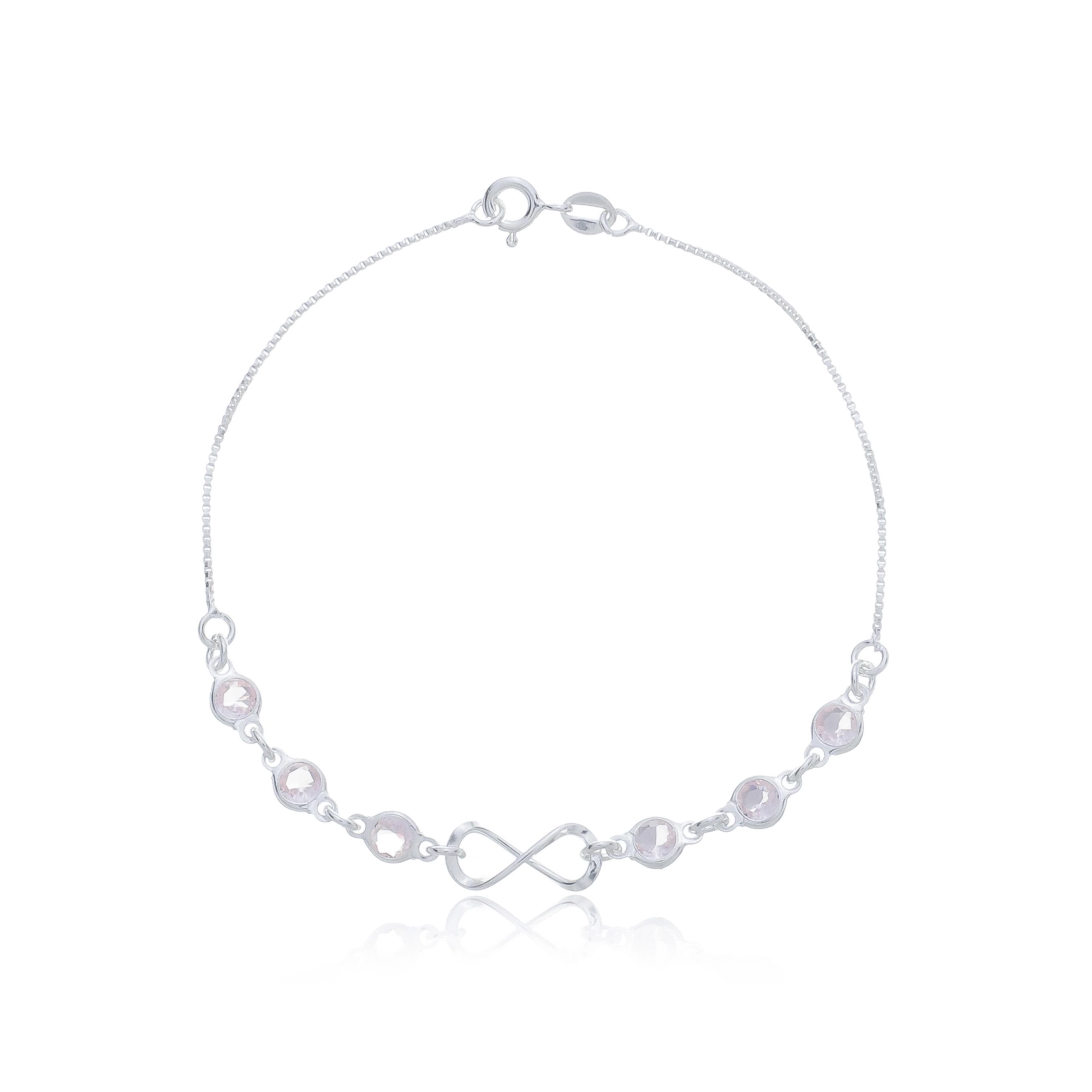 Pulseira Prata Infinito 18cm C/Zircônias