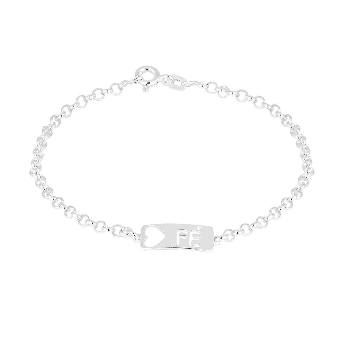 Pulseira Prata Placa Fé 17cm Prata 925 detalhe