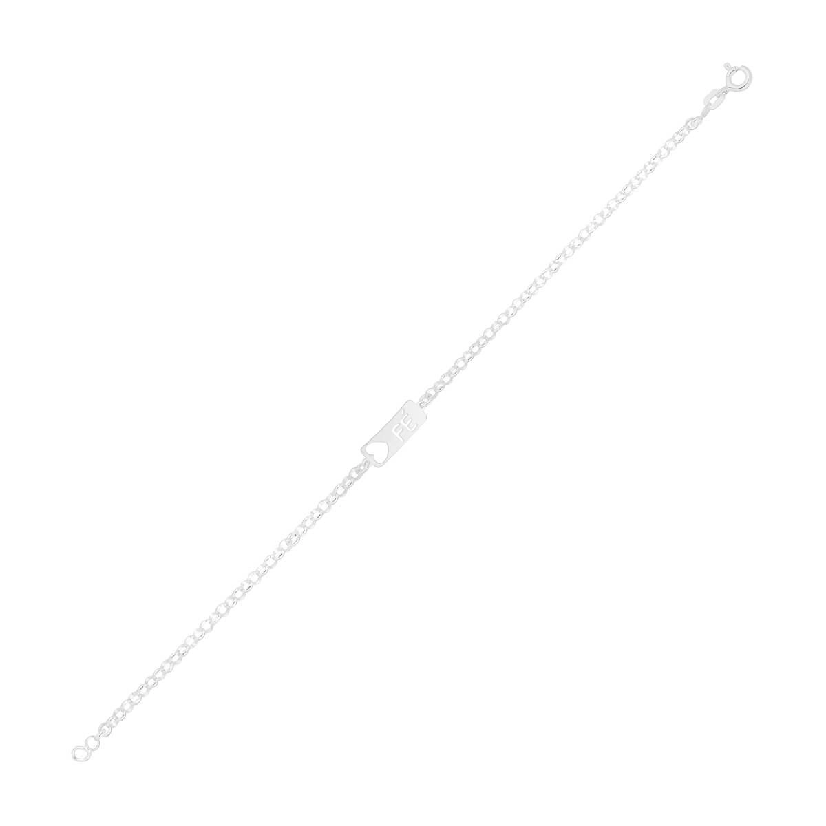 Pulseira Prata Placa Fé 17cm Prata 925 frente