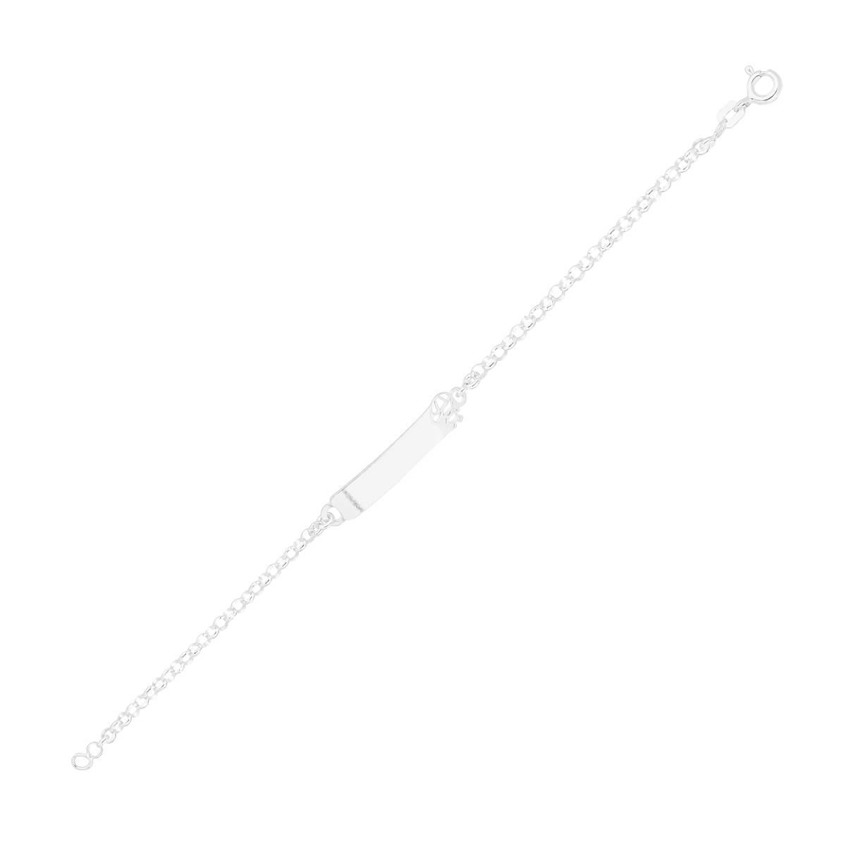 Pulseira Prata Placa Menino Infantil 14cm Prata 925 frente