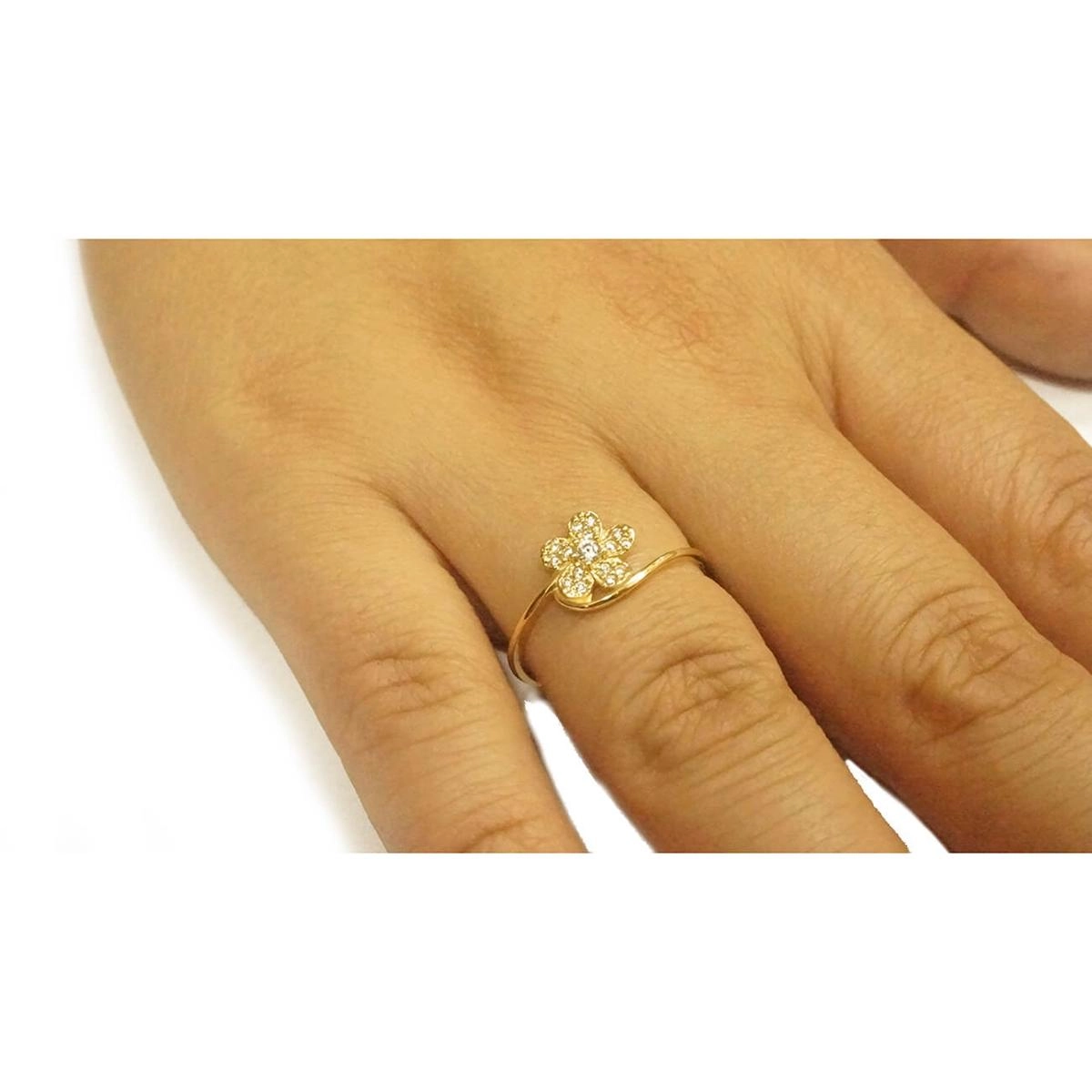 Anel Ouro 18k Flor Com Pedra de Zirconia 1.35 gramas