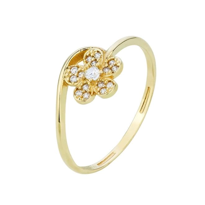 Anel Ouro 18k Flor Com Pedra de Zirconia 1.35 gramas