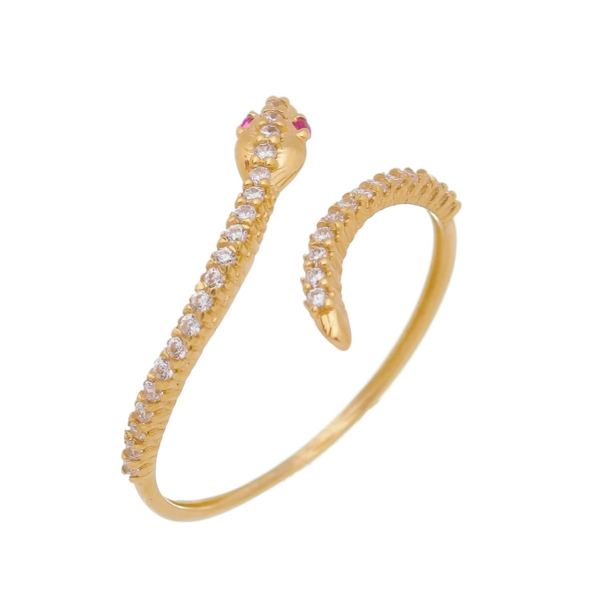 Anel Ouro 18k Serpente C/ Zircônias 13mm