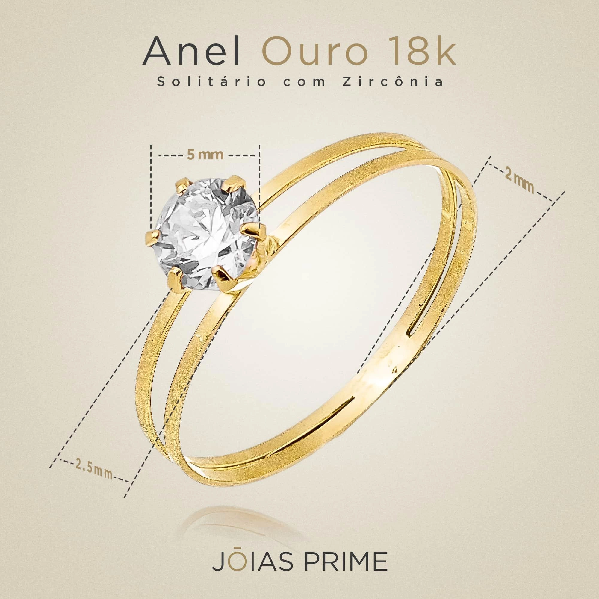 Anel Ouro 18k Solitário C/ Zircônia 5.50mm