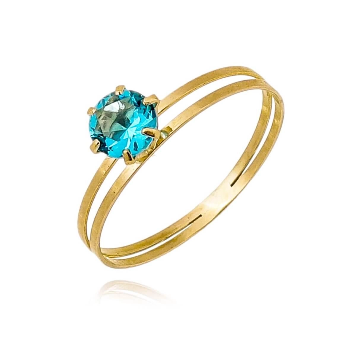 Anel Ouro 18k Solitário C/ Zircônia Azul Claro 5.50mm