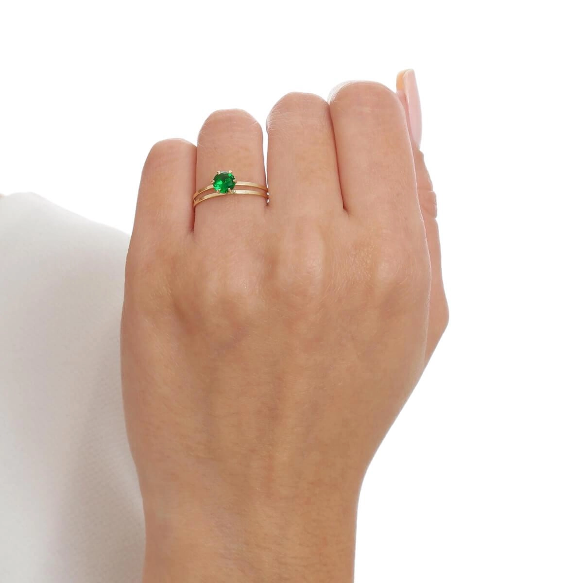 Anel Ouro 18k Solitário C/ Zircônia Verde 5.50mm