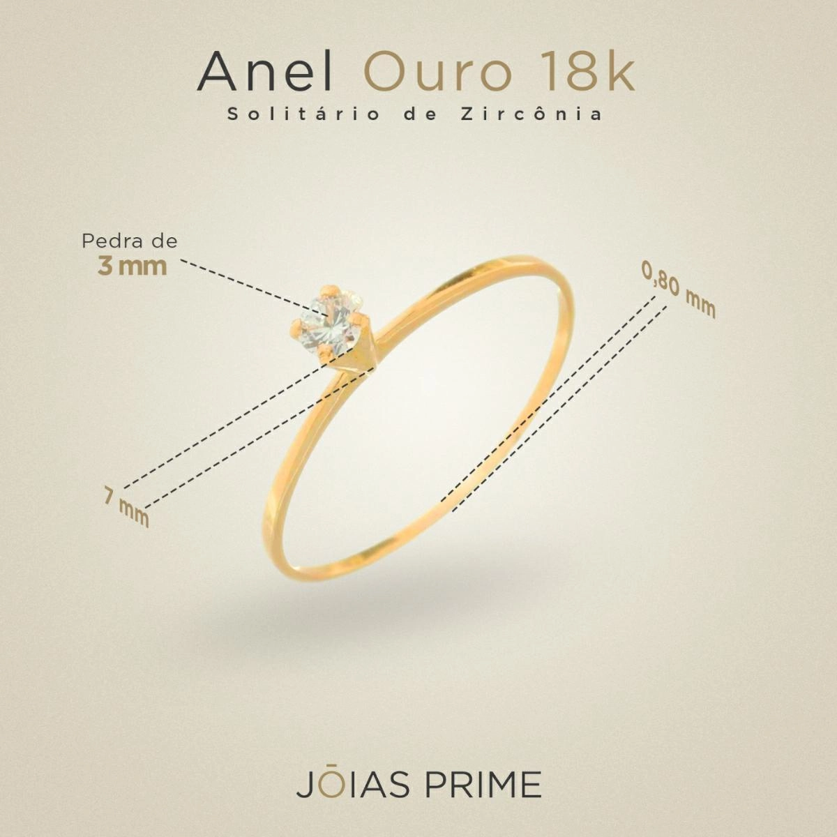 Anel Ouro 18k Solitário de Zircônia 0.65 Gramas