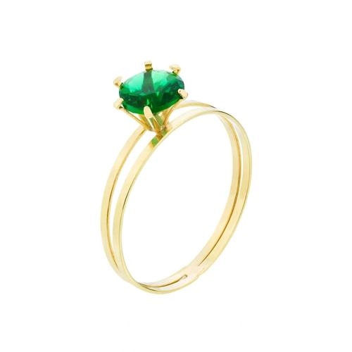 Anel Ouro 18k Solitário Zircônia Verde 0.85 gramas