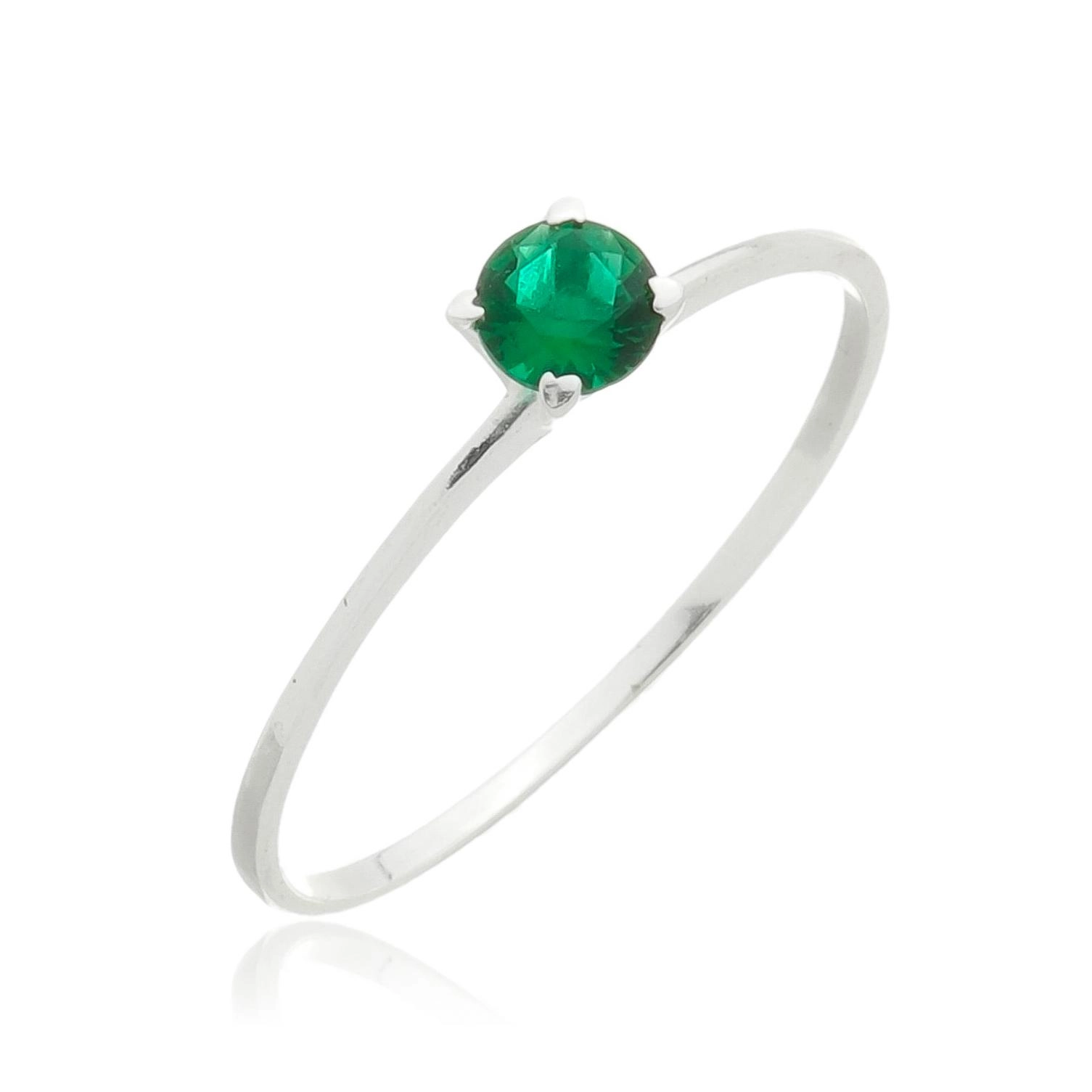 Anel Prata Solitário Verde 4mm Prata 925