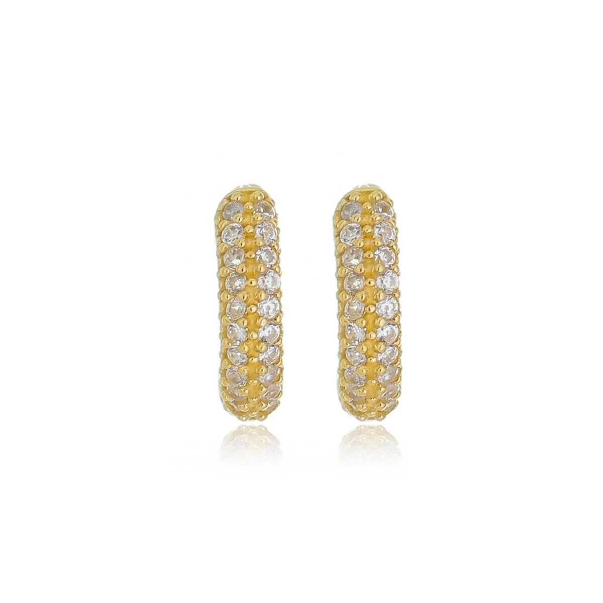 Brinco Ouro 18k Argola C/ZIrcônias 2 Fileiras 1.15cm