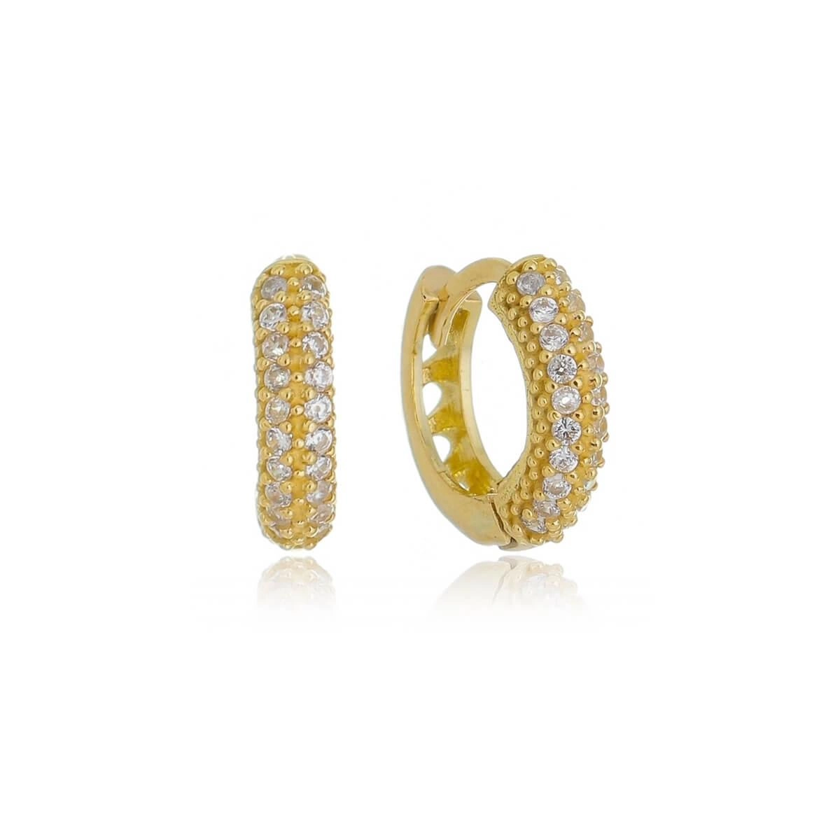 Brinco Ouro 18k Argola C/ZIrcônias 2 Fileiras 1.15cm