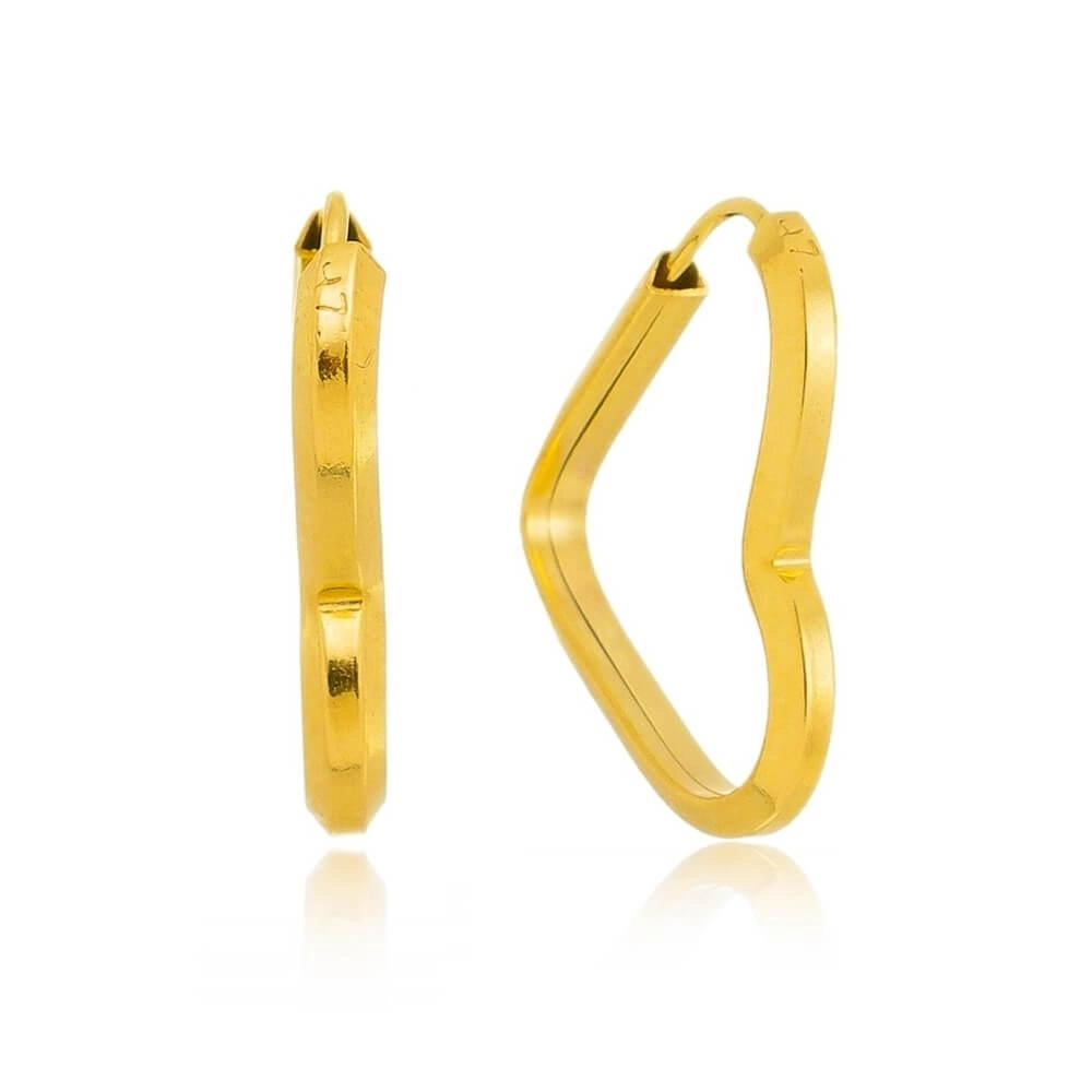 Brinco Ouro 18k Argola Coração 15mm