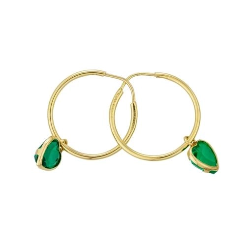 Brinco Ouro 18k Argola Redonda C/Coração Verde 0.70 gramas