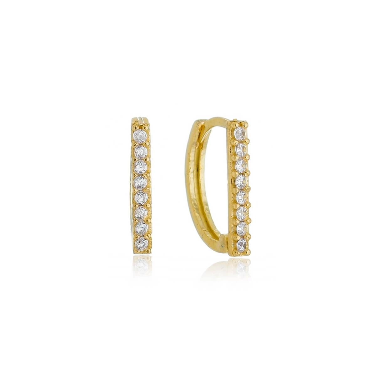 Brinco Ouro 18k Argola Reta C/Zircônia 1.15cm 