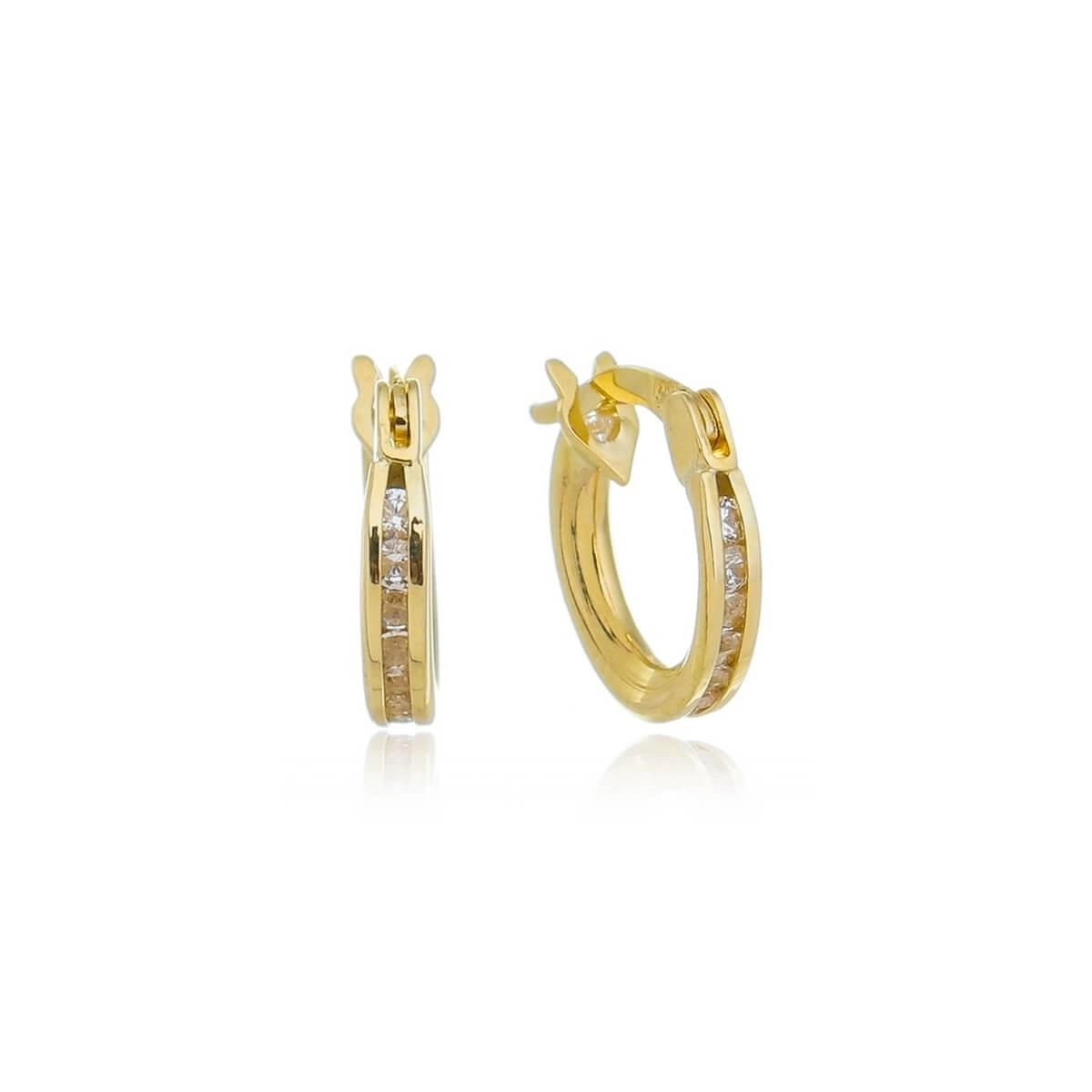 Brinco Ouro 18k Argola Trava C/Zircônia 1.15cm 