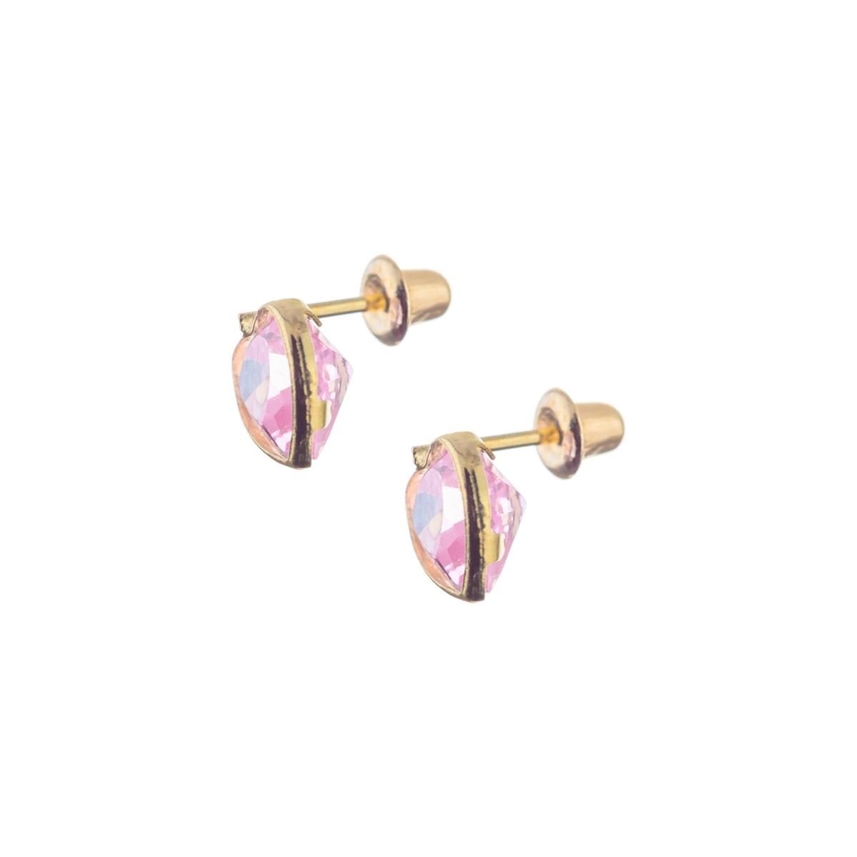 Brinco Ouro 18k Coração Zircônia Rosa 0.62 gramas