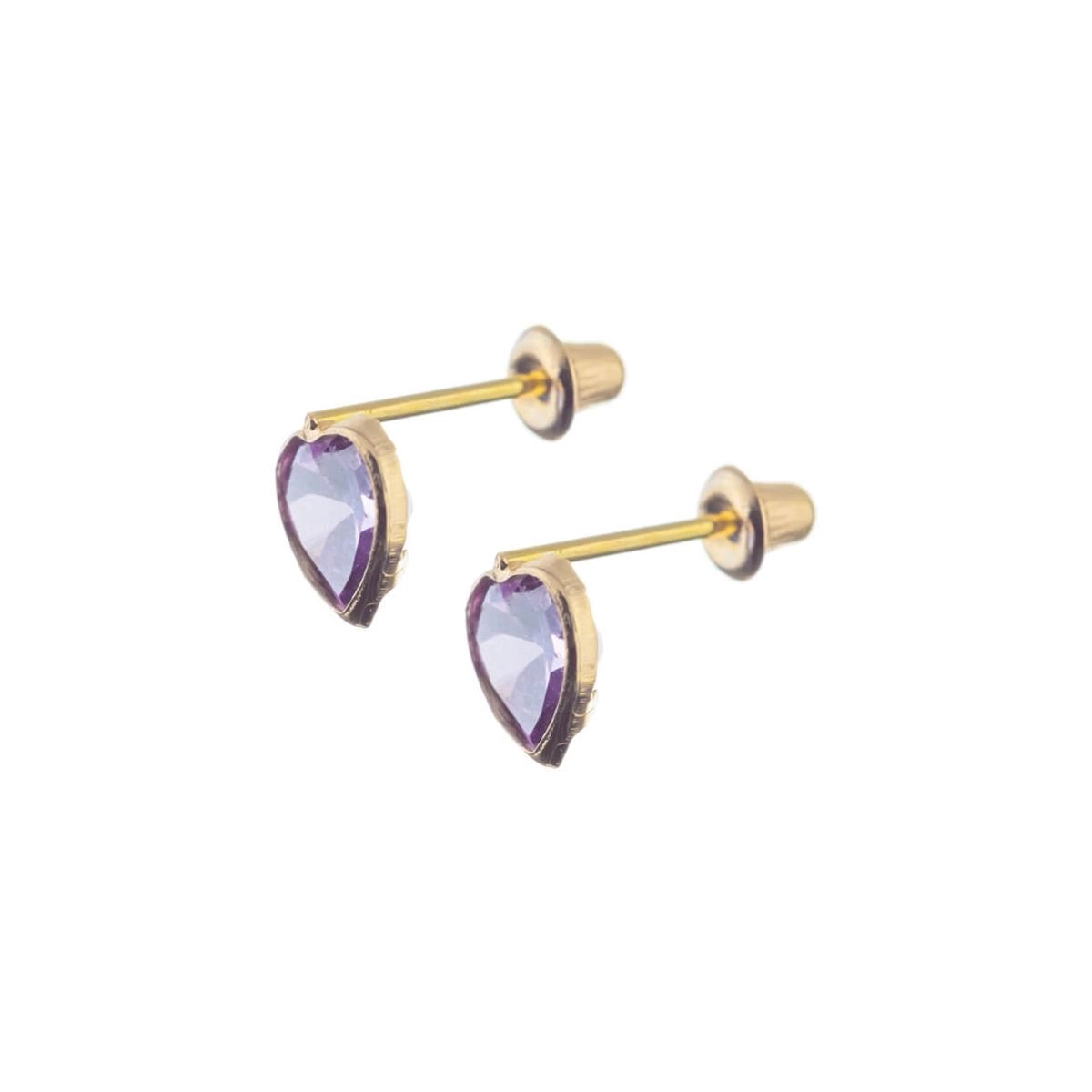 Brinco Ouro 18k Coração Zircônia Roxo 0.62 gramas