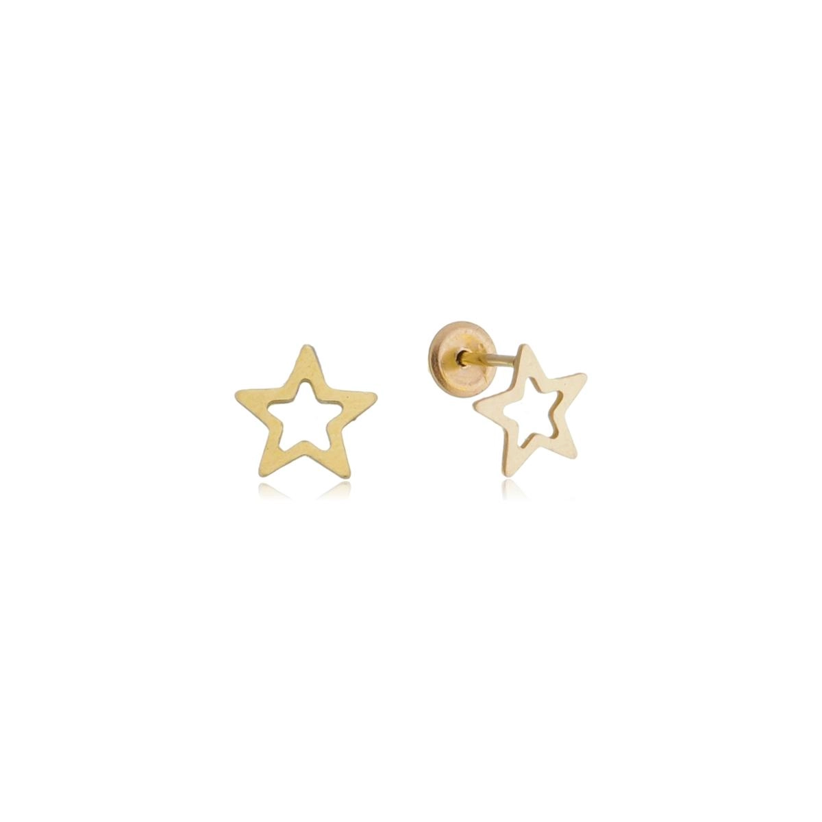 Brinco Ouro 18k Estrela Vazada 5mm 