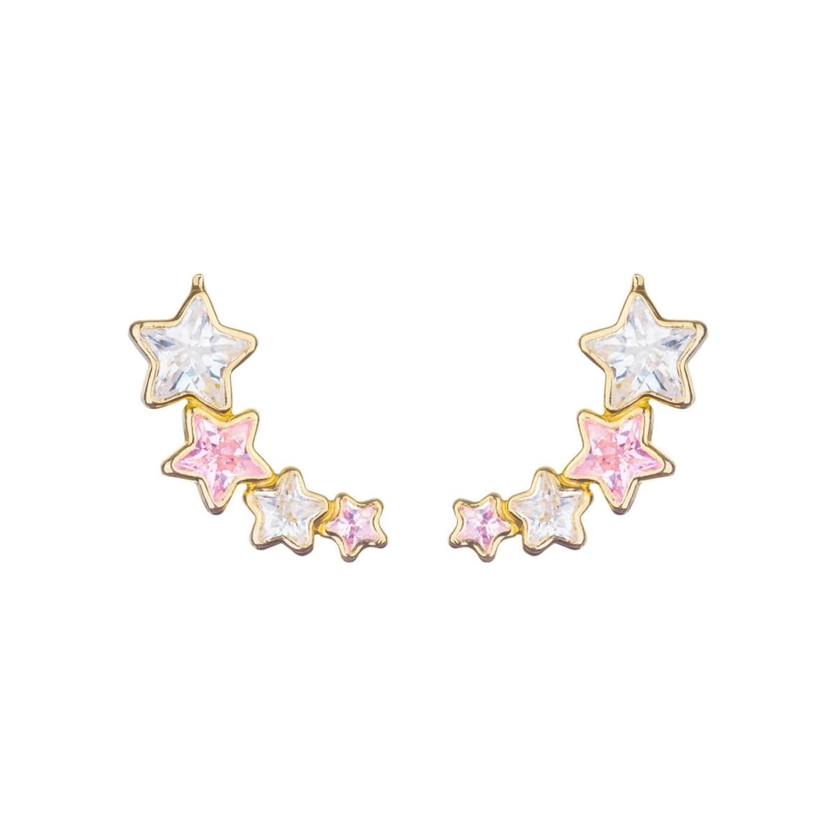 Brinco Ouro 18k Estrelas Rosa e Branco 1.50 gramas