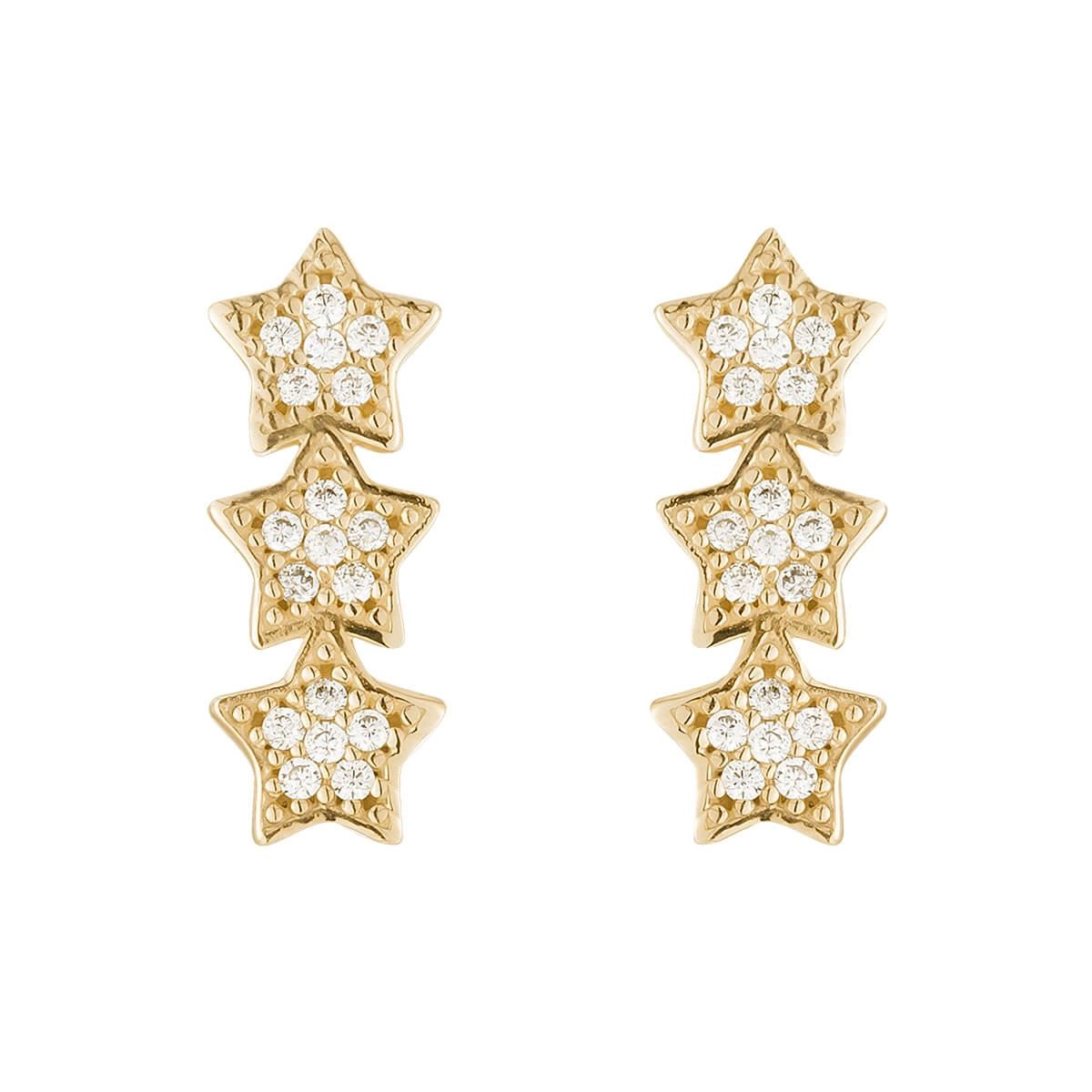 Brinco Ouro 18k Estrelas Triplo 16mm