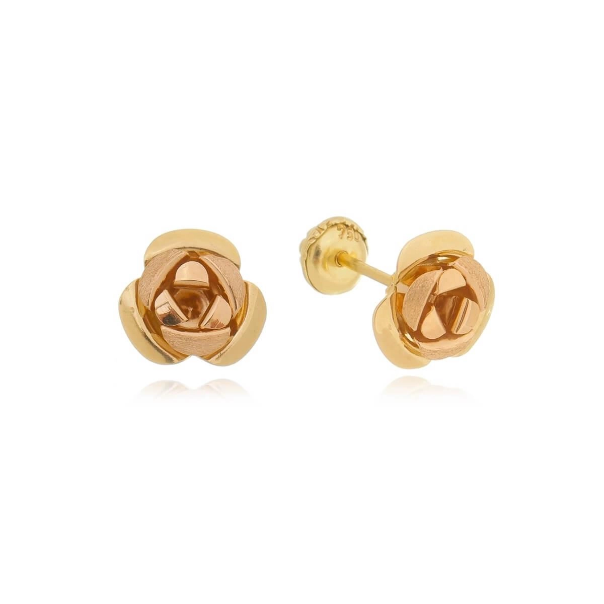 Brinco Ouro 18k Flor Rose 9mm