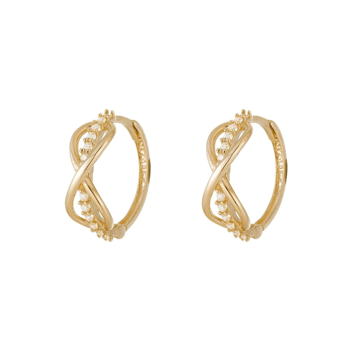 Brinco Ouro 18k Infinito C/ Pedras 13mm