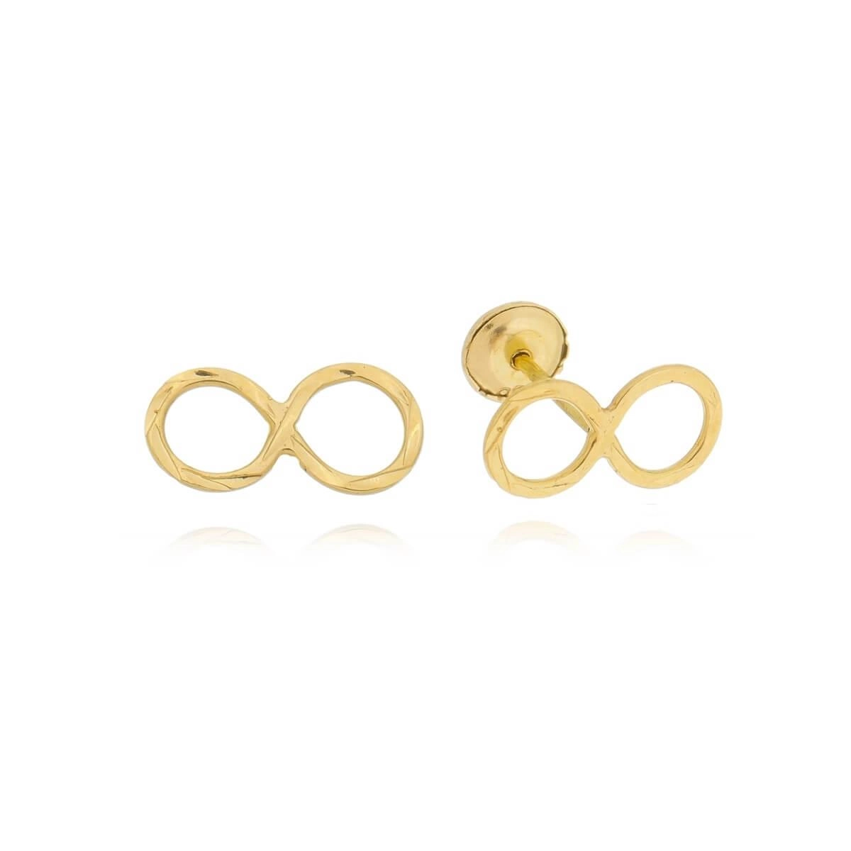 Brinco Ouro 18k Infinito Trabalhado 6mm 