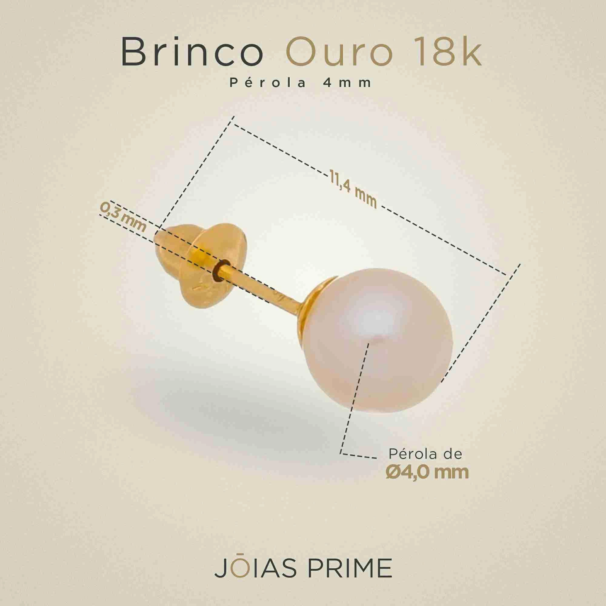 Brinco Ouro 18k Pérola 4mm RB16