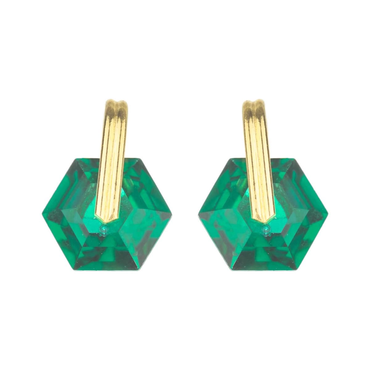 Brinco Ouro 18k Sextavado Verde 1.80 Gramas