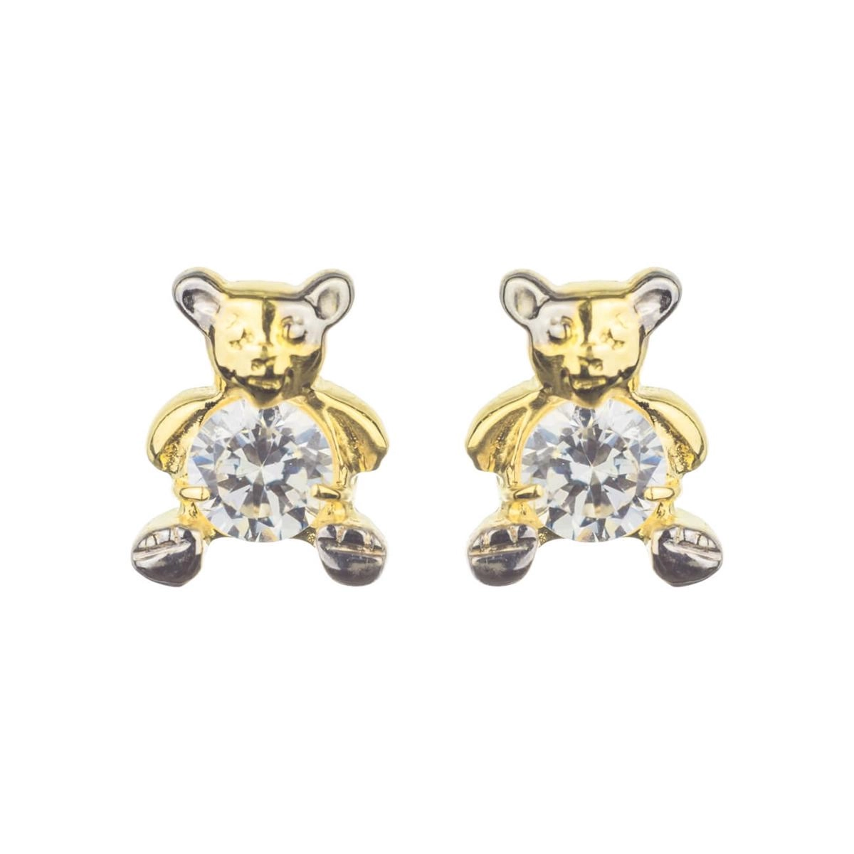 Brinco Ouro 18k Urso C/ Zirconia 4mm 2.05 gramas