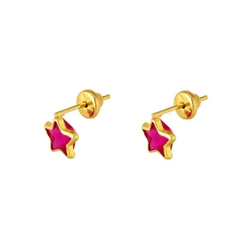 Brinco Ouro Estrela 18k Zircônia Pink 0.50 gramas