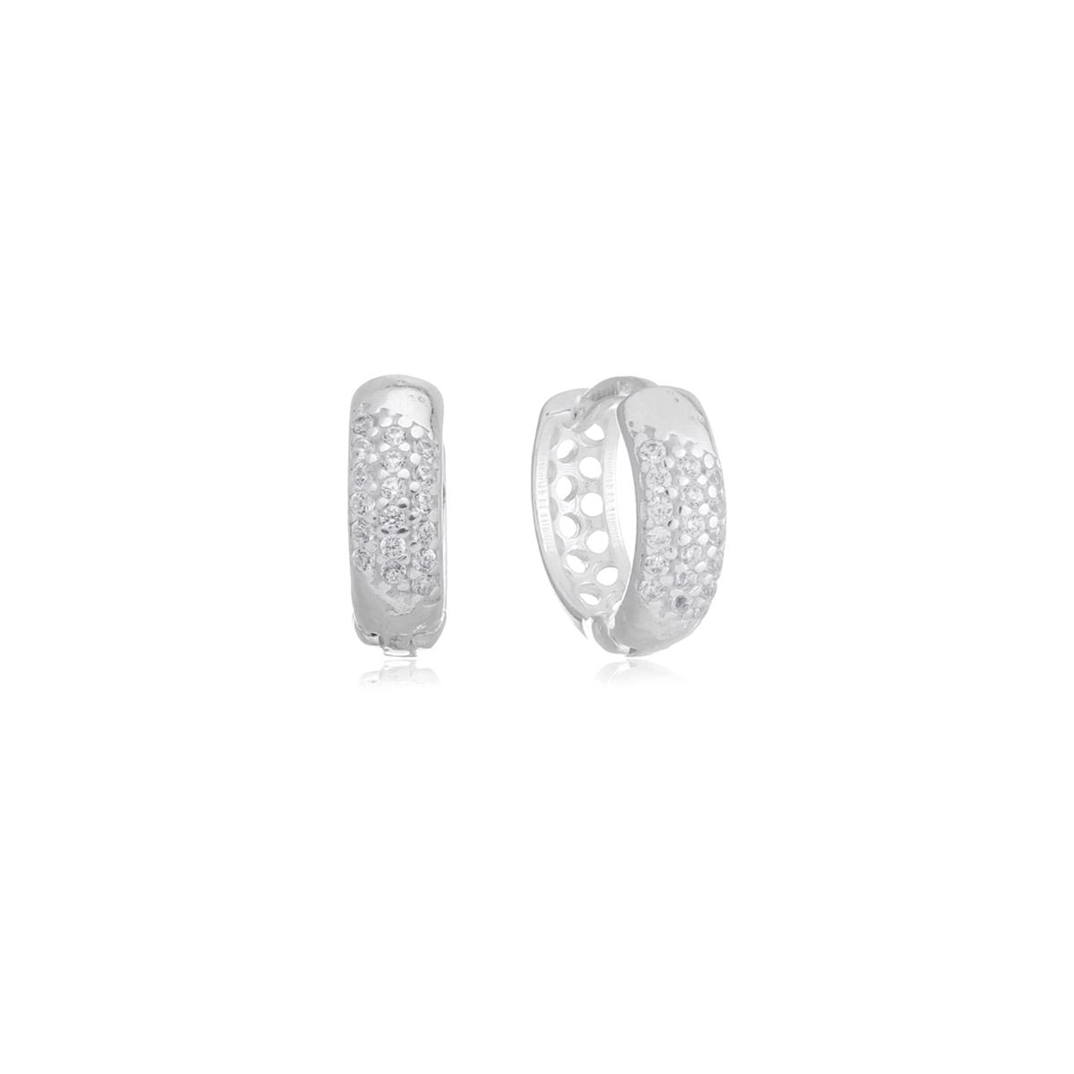 Brinco Prata Argola 11mm C/Zircônias Prata 925